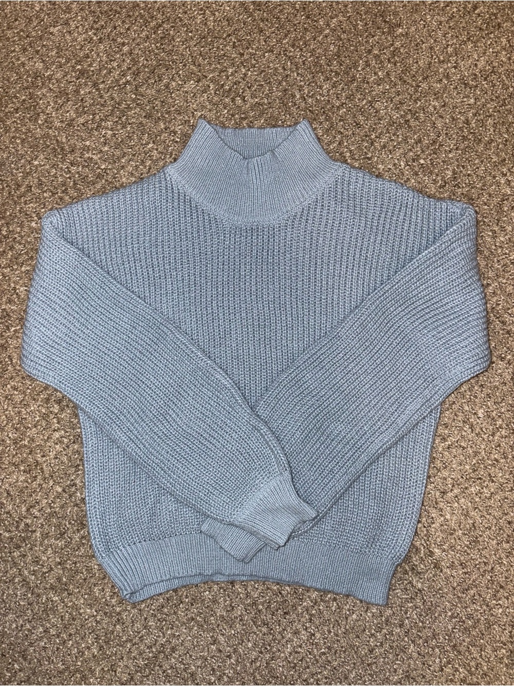 Cozy Light Blue Mock-Turtleneck Knit Sweater for Women